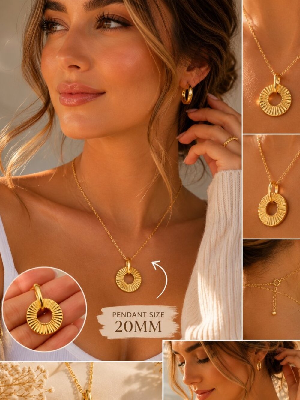 18K Gold Vermeil Textured Disc Necklace | Minimalist Luxury Pendant